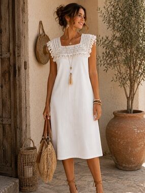 Madewell Dress Size 10 NEW White Sundream Cotton Fringe Bib Eyelet Sheath Lined